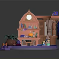 Whimsical Workstation With Pink Orange Structure Purple Stone Floor Circular Rug Books And Palm Plant