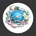 Colorful Cartoon Underwater Scene With Blue Dome House Coral Bubbles and Little Fish