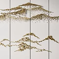 Golden Wave Shaped Metallic Multi Panel Wall Decor For Modern Home Decoration 3d model