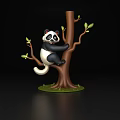 Cute Panda Climbing Tree Trunk With Green Leaves And Grass Base 3d model