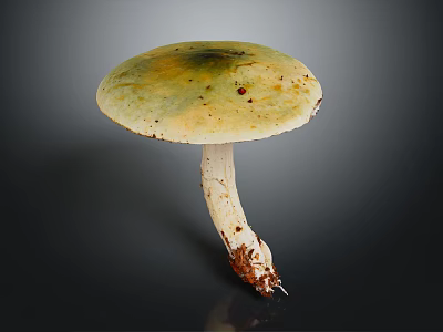 Green Capped Mushroom With Brown Spots And White Stem On Dark Background 3d model