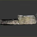 Ancient Ruined Stone Wall Landscape with Lush Green Grass and Central Stone Slab