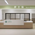 Elevator Corridor Interior With White Walls Wooden Handrails Green Stripes Windows And Doors