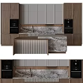 Modern Kitchen Interior With Gray And Wooden Cabinets Marble Countertops And Island