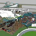Detailed Theme Park Master Plan With Landmark Towers Water Features And Boats