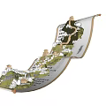 Detailed Scroll Sculpture Carving with Mountain Landscape Ancient Buildings and Trees
