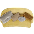 Cozy Yellow Multi Seat Sofa With Gray Brown And Patterned Decorative Pillows 3d model