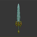 Decorative Turquoise Sword With Intricate Patterns And Golden Yellow Hilt Design