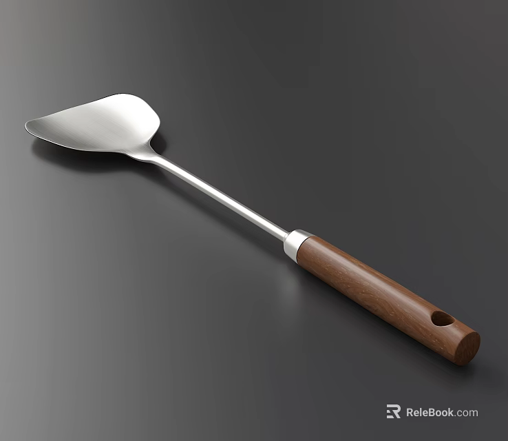 Stainless Steel Kitchen Spatula With Wooden Handle And Durable Sleek Design 3d model 