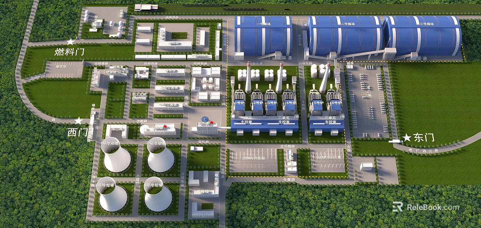Industrial Plant Aerial View With Multiple Buildings Storage Tanks And Landscaped Greenery 3d model 