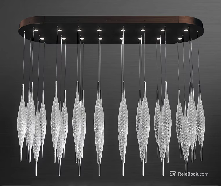 Elegant Crystal Chandelier With Circular Metal Frame And Hanging Transparent Leaf Pendants 3d model 