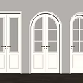 White Arched Double Doors With Ribbed Glass Panels And Gold Handles Interior