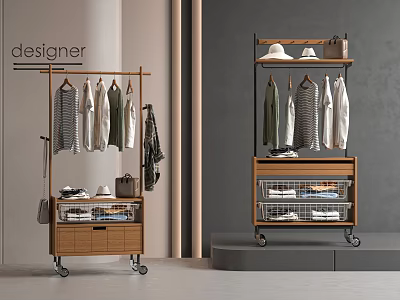 Modern Mobile Clothes Rack With Drawers Storage Baskets Hanging Clothes Hats And Bags 3d model