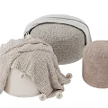 Stylish Cozy Ottomans With Knitted Blanket Light Gray And Beige Upholstered Designs