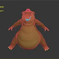 Cute Cartoon Crocodile 3D Model With Happy Expression Brown And Yellow Chubby Body Open Mouth