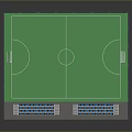 Outdoor Football Field With Green Turf Fence And Blue Spectator Seats