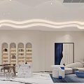 Modern Living and Dining Room Interior With Lofty Ceiling Curved Lighting And Marble Flooring