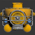Yellow Underwater Submersible with Metal Frame Propeller Floats and Circular Hatch