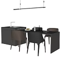 Modern Dining Table Set With Dark Cabinets Sink And Brown Chairs Interior Design 3d model