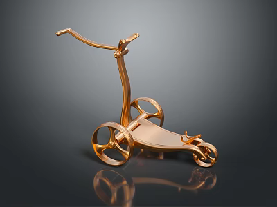 Elegant Golden Handcart Model With Stylish Wheels And Handle Design 3d model