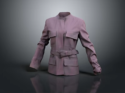 Stylish Purple Jacket With Stand Up Collar Multiple Pockets And Belted Waist 3d model
