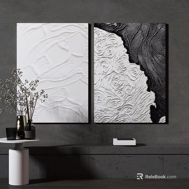 Modern Interior Wall Art With Textured White And Black And White Rose Pattern 3d model