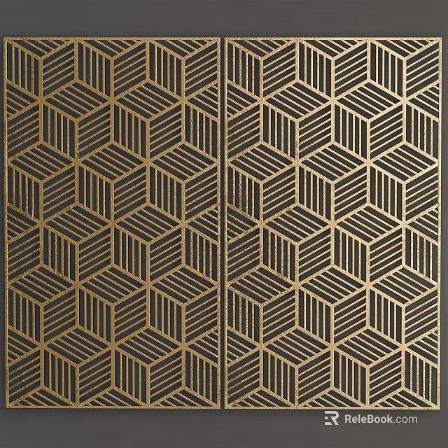 Stylish Room Divider With Gold Black Geometric Pattern And Modern Design 3d model