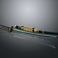 Traditional Japanese Katana Sword with Black Handle Golden Decorations and Silver Blade