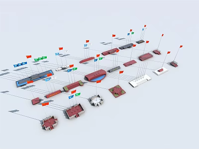 National Flags Display With Various Models In Different Shaped Arrangement 3d model