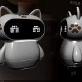 White Cat Shaped Robots With Ears Paw Prints Display Screens And Expressions
