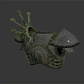 Ornate Metallic Medieval Helmet Featuring Spiked Decor And Intricate Textured Surface