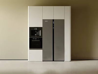 Modern Sleek White and Gray Refrigerator Cabinet in Kitchen Interior Design 3d model