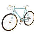 Light Blue Bicycle with Sleek Frame Orange Rims Curved Handlebars and White Seat