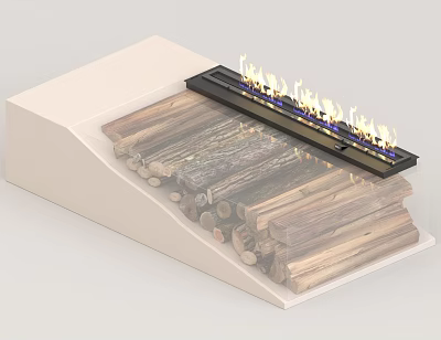 Modern Indoor Fireplace with Burning Flames and Stacked Firewood Logs Design 3d model