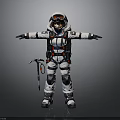 White And Red Protective Suit With Helmet Goggles Backpack And Ice Axe