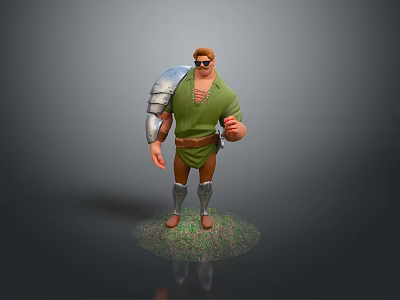3D Game Movie Character in Green Outfit With Metal Shoulder Armor Sunglasses and Brown Hair 3d model