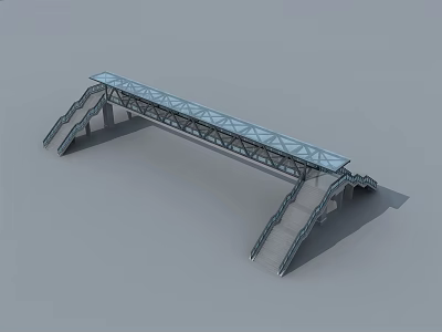 Modern Pedestrian Bridge Design With Glass Roof And Steel Structure Stairs 3d model