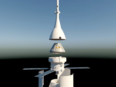 Spacecraft Structure With Conical Capsule Crew Module And Solar Panels For Space Mission 3d model