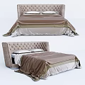 Modern Double Bed With Tufted Headboard Brown Bedspread And Beige Frame 3d model