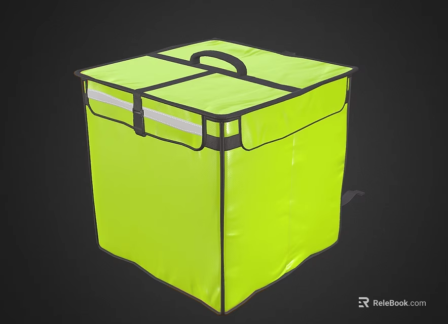 Bright Yellow Storage Bin with Black Trim White Reflective Stripe and Handle Square Design 3d model 