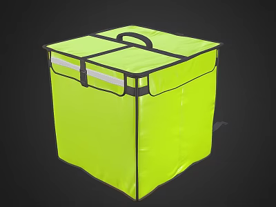 Bright Yellow Storage Bin with Black Trim White Reflective Stripe and Handle Square Design 3d model