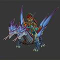 Red Haired Rider Riding Blue Purple Dragon With Spiked Wings And Horns