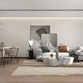 Modern Living Dining Room Interior Design With Sofa Dining Table Chairs Lighting And Artwork 3d model