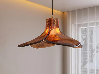 Modern Amber Glass Pendant Lamp With Two Tiered Shade In Bright Interior 3d model