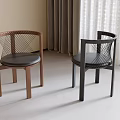 Modern Dining Chairs With Woven Backrest Black Cushion Two Different Colors Interior 3d model