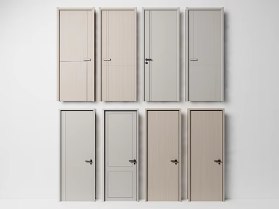 Modern Flush Swing Doors With Neutral Color Tones And Wood Grain Designs 3d model