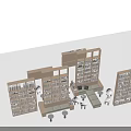 Book Filled Display Shelves Interior With Multi tiered Open Units Seating Sofa And Chairs 3d model