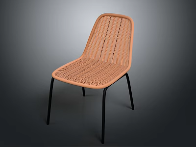 Stylish Orange Woven Chair With Black Metal Legs And Comfortable Seat 3d model