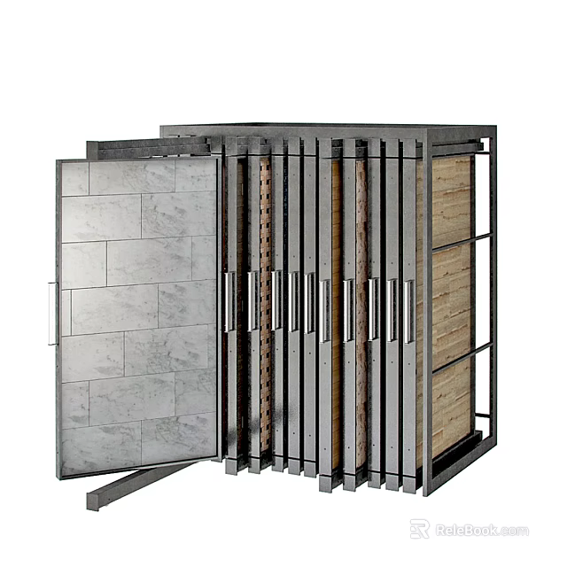 Display Cabinet Shelf Featuring Metal Frame And Various Panel Materials 3d model 