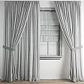 Gray Patterned Window Curtains With White Sheer Panels And Tiebacks 3d model